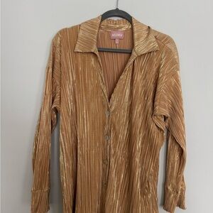 Show Me Your Mumu Metallic Pleated Button-Down Top